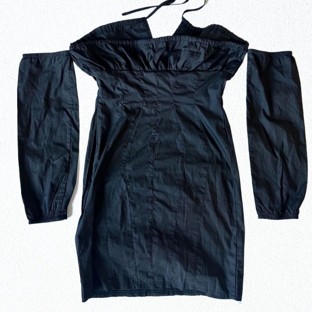 NWT Club L London Black Off Shoulder Bodycon Mini Dress Long Sleeves Size 4 - Picture 6 of 11